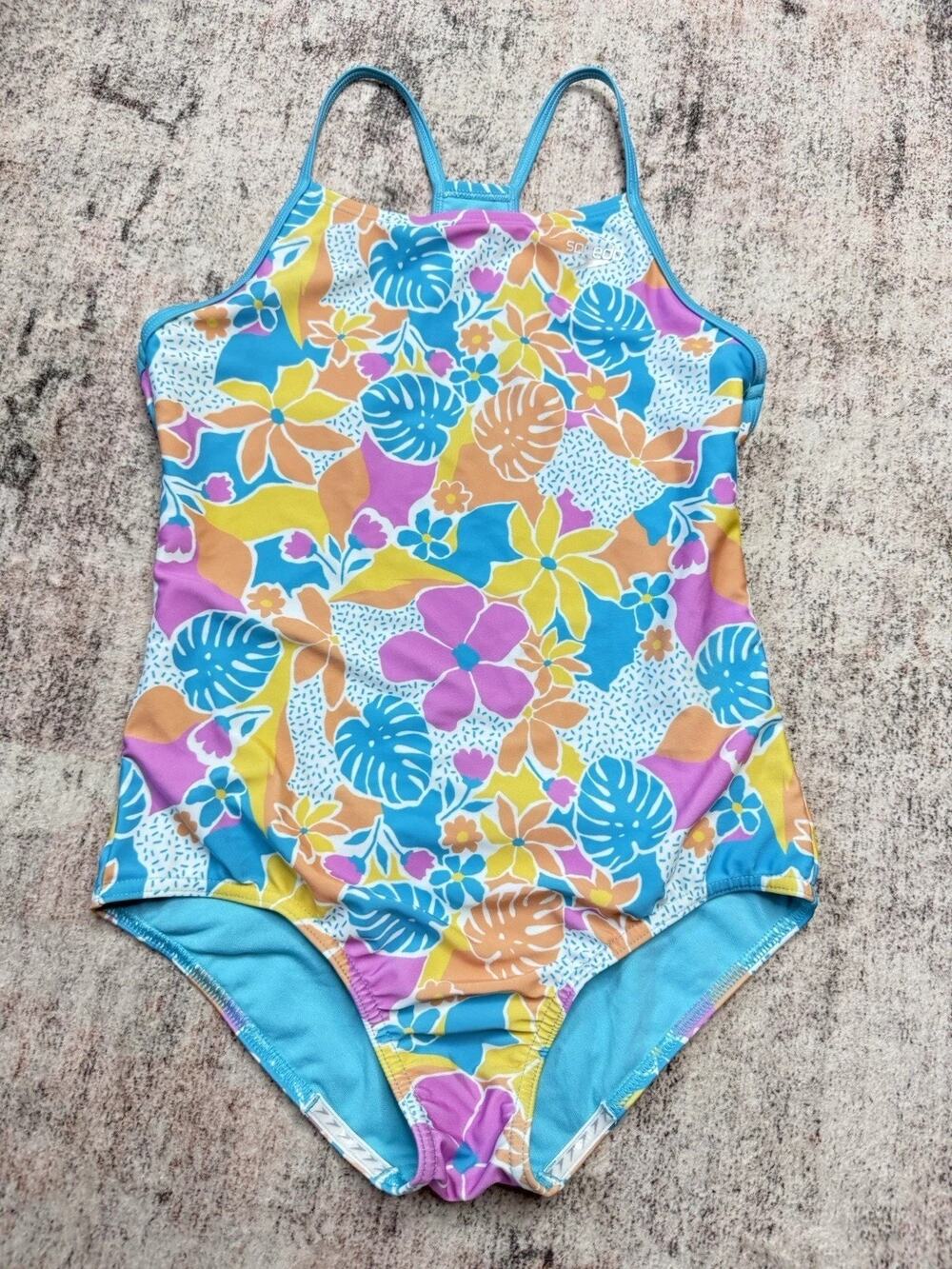 Speedo Girls One Piece Swimsuit Thin Strap Mutli Floral Size XL